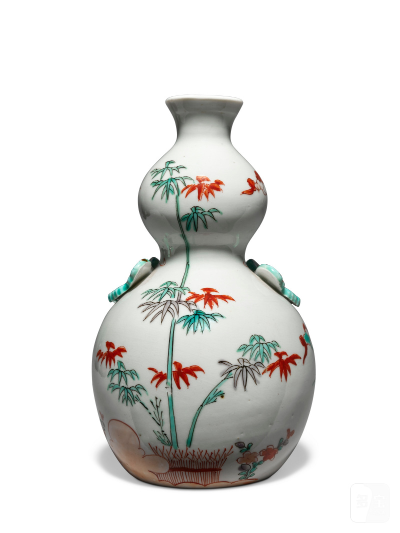 A KAKIEMON 'PRUNUS AND BUTTERFLY' DOUBLE GOURD VASE  JAPAN, EDO PERIOD, CIRCA 1700 - 图3